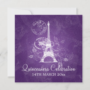 Invitation Quinceañera Celebration Party Paris Purple