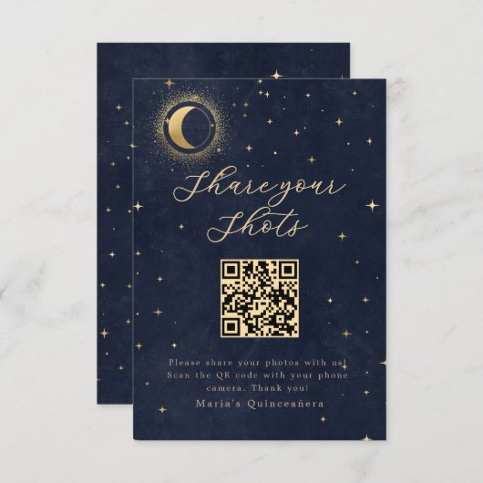 Invitation Quinceanera céleste bleu nuit (Devant / Derrière)