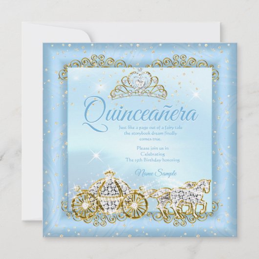 Invitation Quinceanera Cendrillon Bleu conte de fées Carriage (Devant)