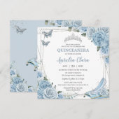 Invitation Quinceañera Cendrillon Princesse Bleu Floral (Devant / Derrière)