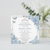 Invitation Quinceañera Cendrillon Princesse Bleu Floral (Debout devant)