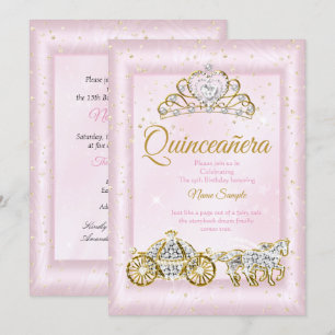Invitation Quinceanera Cendrillon Rose Pâle Carrosse
