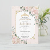Invitation Quinceañera Champagne Blush Ivory Floral Gold (Debout devant)