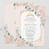 Invitation Quinceañera Champagne Blush Ivory Floral Gold (Devant / Derrière)