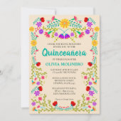Invitation Quinceanera, Champagne Florale Mexicaine (Devant)