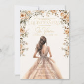 Invitation Quinceañera Champagne Gold Floral Gown Princesse (Devant)