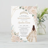 Invitation Quinceanera Champagne Ivory Floral Robe Princesse (Debout devant)