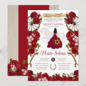 Invitation Quinceanera Charra Elégante Roses Rouges Province  (Devant / Derrière)
