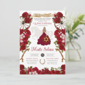 Invitation Quinceanera Charro Élégant Rose Rouge Ouest Rustiq (Debout devant)