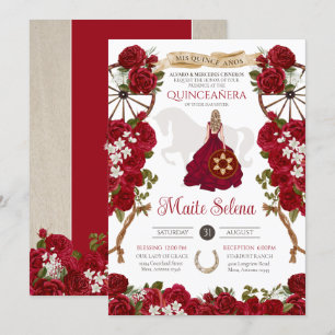 Invitation Quinceanera Charro Élégant Rose Rouge Ouest Rustiq