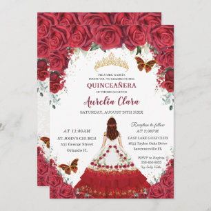 Invitation Quinceañera Charro Rouge Floral Princess Horse Cha