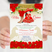 Invitation Quinceañera Charro Rouge Or