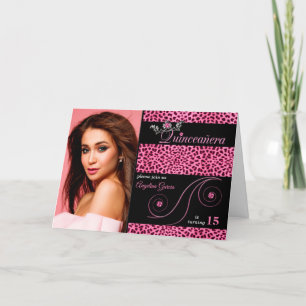 Invitation Quinceanera Cheetah rose Imprimer avec photo