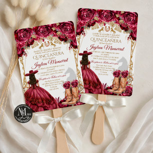 Invitation Quinceañera Cheval Charra Or Bourgogne