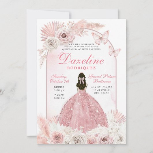 Invitation Quinceanera Chic Boho Rose (Devant)