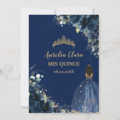 Invitation Quinceañera Chic Navy Blue Floral Brown Princesse (Dos)