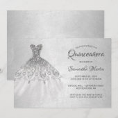 Invitation Quinceanera Chic Silver Dress sur Silver Party (Devant / Derrière)