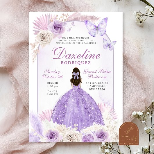Invitation Quinceanera chic violet Boho