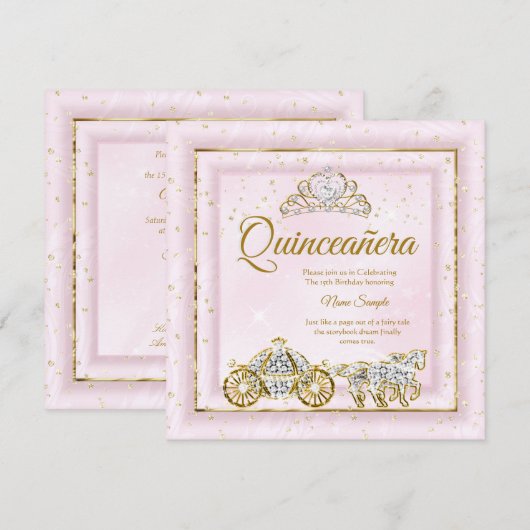 Invitation Quinceanera Cinderella Blush Rose Carrier 2 (Devant / Derrière)