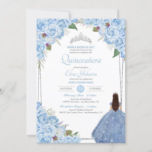 Invitation Quinceanera Cinderella Princess Blue Rose Annivers