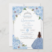 Invitation Quinceanera Cinderella Princess Blue Rose Annivers (Devant)