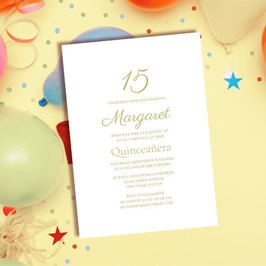 Invitation quinceañera classique blanc et doré