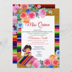Invitation Quinceanera colorée Floral Mexicaine Miss Quince