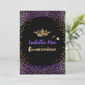 Invitation Quinceanera/Confetti/Neon Purple/Princesse/Couronn (Debout devant)