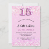 Invitation Quinceanera confetti rose fille soirée luxe (Devant)