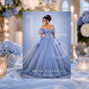 Invitation Quinceañera Conte de Fées Argent Bleu Clair