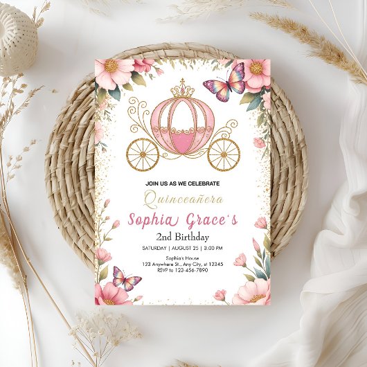 Invitation Quinceañera Conte de Fées Rose