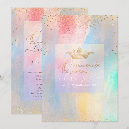 Invitation Quinceanera Cotton Candy Watercolor (Devant / Derrière)
