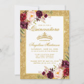 Invitation Quinceanera Couronne Bourgogne Parties scintillant (Devant)