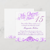 Invitation Quinceanera Couronne de Princesse Viole (Devant / Derrière)