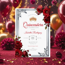 Invitation Quinceañera | Couronne de Rose Rouge Qu