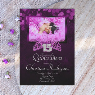 Invitation Quinceañera Couronne Rose Violet