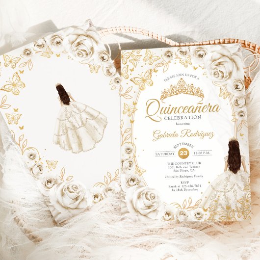 Invitation Quinceanera Cream Gold Floral