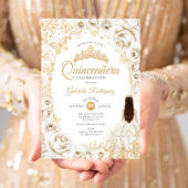 Invitation Quinceanera Cream Gold Floral