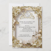 Invitation Quinceanera Crème Floral Or Blanc Tiara Party (Dos)