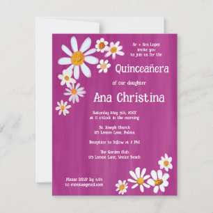 Invitation Quinceañera Cute Daisy Bouquet peint à la main sur