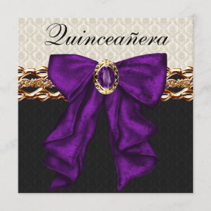 Invitation Quinceanera damas noir or Gold Purple
