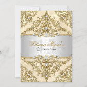 Invitation Quinceanera Damask Perle Or (Devant)