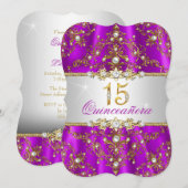Invitation Quinceanera Damask Perle Or Pourpre (Devant / Derrière)