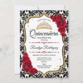 Invitation Quinceanera - Damask Red Gold (Devant)