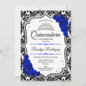 Invitation Quinceanera - Damask Royal Blue Silver (Devant)