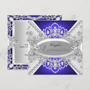 Invitation Quinceanera Damassé Diamant Argent & Bl