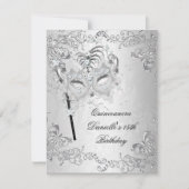 Invitation Quinceanera d'argent 15e anniversaire Masquerade (Devant)