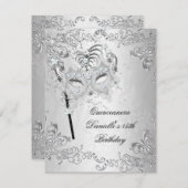 Invitation Quinceanera d'argent 15e anniversaire Masquerade (Devant / Derrière)
