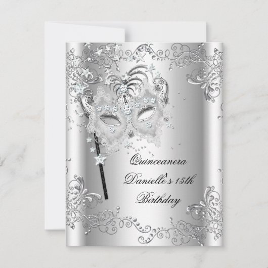 Invitation Quinceanera d'argent 15e anniversaire Masquerade (Devant)