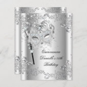 Invitation Quinceanera d'argent 15e anniversaire Masquerade (Devant / Derrière)